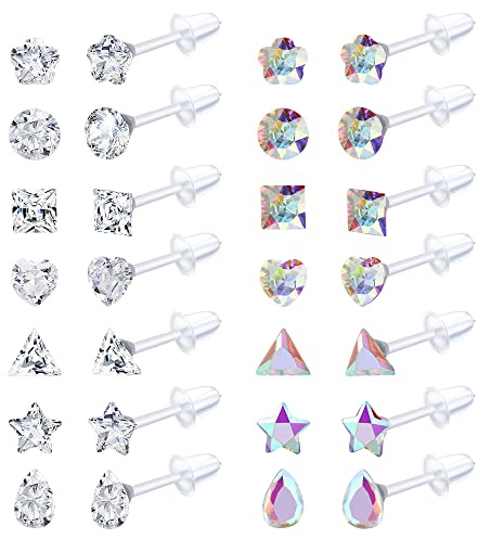 Adramata 14 Paia Orecchini in Plastica Trasparente Per Donna Orecchini Con Strass in Acrilico Trasparente per Piercing per Lavoro Sportivo,B