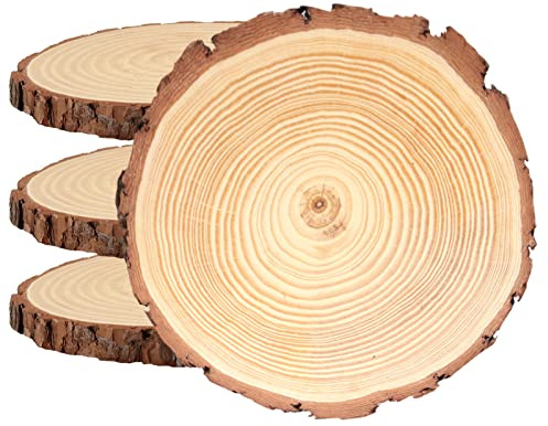 MUKCHAP 4 Pieces 20-23cm Natural Wood Slices, Unfinished Wooden Circles, Log Slices Pieces Wood Discs for Crafts, Wedding Decoration, DIY Project