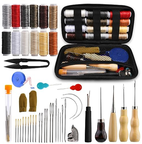 Kit De Couture En Cuir, Kit De Réparation De Rembourrage Avec Aiguilles à Coudre à Fil De Cire Lourd Couvre - Chaussures Canapé Tapis Réparation Et Couture Outils De Travail En Cuir Et Fournitures
