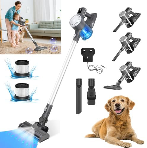 AutoBaBa Aspirateur Balai sans Fil Puissant 23Kpa, Léger, 30Min Autonomie, Lumières LED, 6 en 1 pour Poils d'animaux, Tapis, Canapé, Voiture
