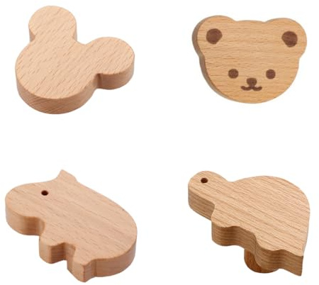 Lot de 4 boutons d'armoire en bois d'animaux - Pour enfants - Décoration naturelle - Boutons de meubles et de porte d'armoire