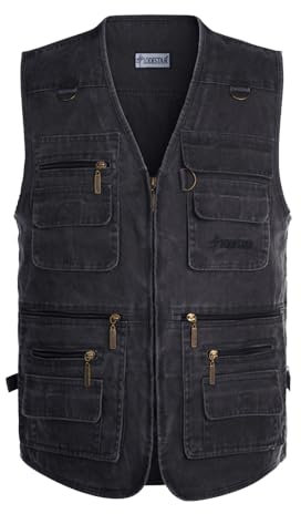 Daoba Herren Safari-Weste mit vielen praktischen Taschen, funktionale Arbeitsweste, Outdoor-Weste