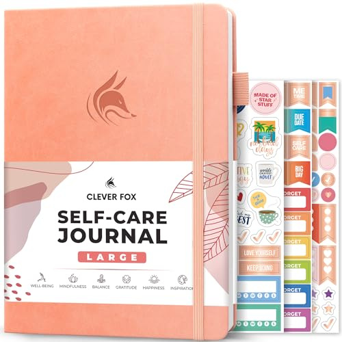 Clever Fox Self-Care Journal – Daily Reflection Notebook – Mental Health & Personal Development Planner, Meditation & Mood Log, Large (Peach Pink)