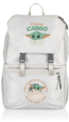 PICNIC TIME Star Wars The Mandalorian Grogu Tarana Backpack Cooler, Soft Cooler Backpack with Insulated Compartment, Adjustable Shoulder Straps and Mesh Storage for Hiking Beach and Travel (Halo Gray)