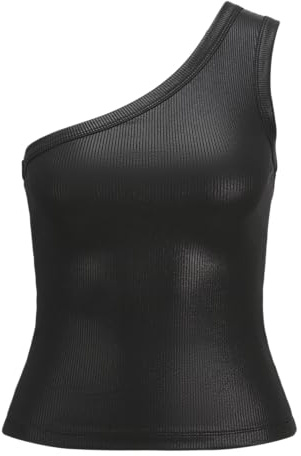 JACK&JONES JXFUNDA STR ONE Shoulder Shine Top JRS, Svart/detalj: svart folie, S