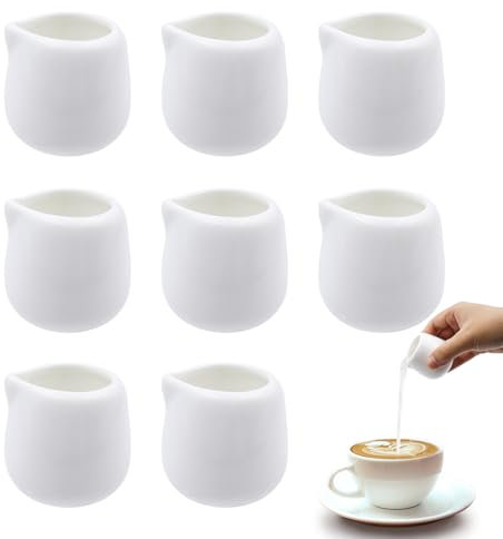 LOREC 8 Piezas Mini Jarra de Leche Porcelana Mini Jarras de Crema Sin Asa Jarras de Leche De Cerámica Jarra de Leche Porcelana Blanca para Ensaladas Té Café Leche