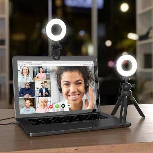 Ringlampa med stativ och klämma, [3 färger, 5 ljusstyrka och timer] USB-kontakt kläm-på-lampor för bärbar dator arbetsdistansinlärning zoomsamtal självsändning livestreaming video konferensbelysning