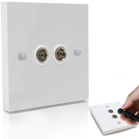 Plaque de prise d'antenne TV, double FM coaxial satellite, plaque de prise murale pour connexions de télévision radio (double 2 prises blanches)