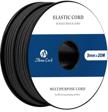 Abma Cord Elastiskt Snöre 3mm x 20m Elastisk Tråd Elastiskt Band Gummisnöre Gummisnodd för Hantverk, Smycken, Armband, Sömnad, Ryggsäck, Tältstänger, Camping - Svart
