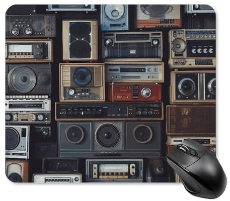 Vintage Wall of Radio Boombox Funny Mouse Pad for Women Men Cute Mouse Pads for Desk Non-Slip Rubber Base Small Gaming Mousepad Travel Portable Square Computer Mouse Mat for Laptop 25 * 30cm