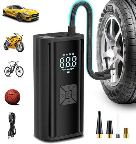 COCCKO Elektrische Luftpumpe Akku Kompressor–150 PSI,35L/min,Digitale Anzeige, Tragbar für Auto,Fahrrad,Motorrad,Bälle–Mini Kompressor mit USB-Ladung & Reifendruckmesser