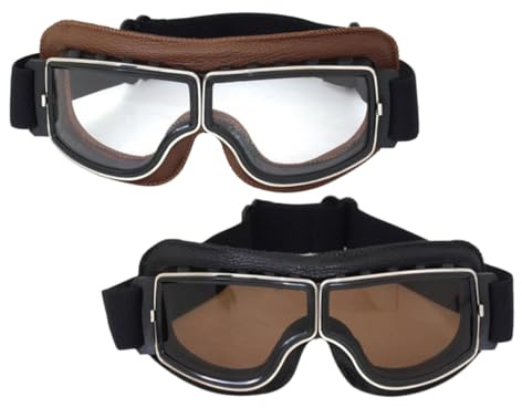 DECOMELODY Reitbrille Motorradbrille Schutzbrillepc Gläser Uv400 Antibeschlag Verstellbares Gummiband Brauner Rahmen Transparente Gläser Outdoor Wintersport Ski Snowboard Fahrradsport