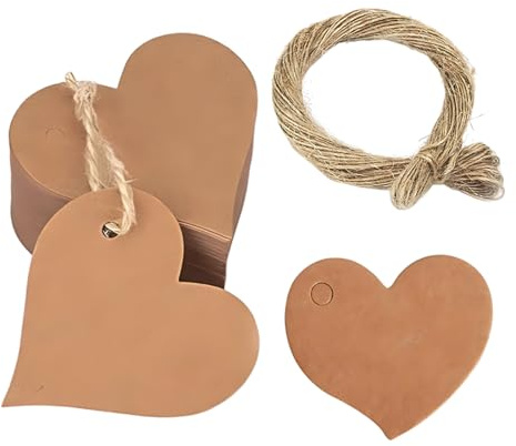 JUGUTA 100 Piezas Etiquetas De Corazón De San Valentín Etiquetas De Papel Kraft, Etiquetas En Blanco, Etiquetas De Regalo De Papel, Con Cordel De Yute De 10 Metros, Para Bodas, Cumpleaños Y Navidad