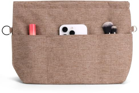 Kaempe Organisateur Sac a Main, Organiseurs De Sacs à Main avec 13 Poches et Fermetures Éclair, Bag Organizer pour Tote Bag Femme (Brun, S)