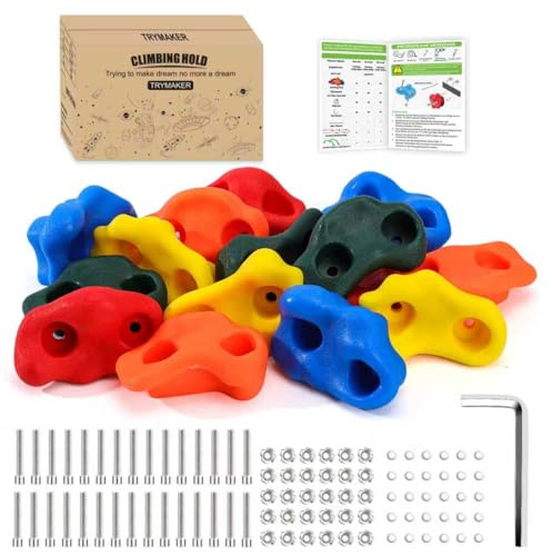 Trymaker Rock Climbing Holds, 15PCS Climbing Wall for Kids, Climbing Set for Adult Indoor and Outdoor(Small Size)