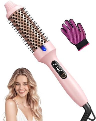 Haokoo Cepillo Térmico Redondo Profesional de 38 mm - Estilo Salón en 8 Min, Tecnología Iónica Elimina 70% Frizz, Calentamiento Rápido, 6 Temperaturas Ajustables con Pantalla LCD, Voltaje Dual, Rosa