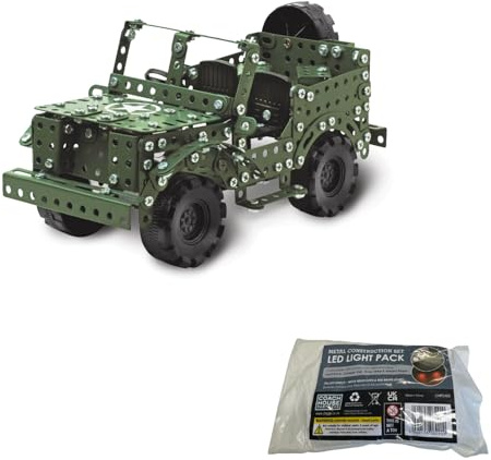 Coach House Army Vehicle Metal Construction Set, with Specialist Tools and LED Lights Bundle