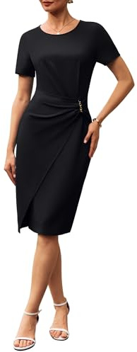 GRACE KARIN Women's Bodycon Office Dress, Short Sleeve Round Neck with Slit, Formal Pencil Dress Black M