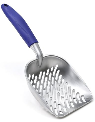 SNUGENS Cat Litter Scoop, Large Long Handle Kitty Metal Scooper, Heavy Duty Aluminum Deep Sifter, Ergonomic Non-Slip Grip, Rustproof Durable Poop Cleaner for Cat Litter Box