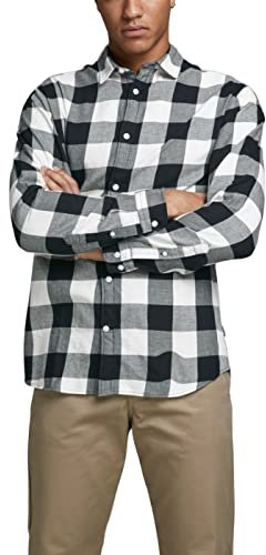JACK&JONES Hemd Slim Fit Business Shirt Weiches Langarm Twill Oberteil aus Baumwolle JJEGINGHAM