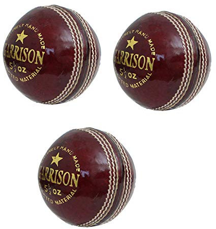 CW Garrison - Palla da cricket con cucitura a mano, in pelle rossa, 4 pezzi, confezione da 3