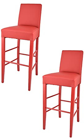t m c s Tommychairs - Set 2 taburetes Altos Luisa para Cocina y Bar, con Estructura en Madera de Haya Pintada de Rojo y Asiento tapizado en Polipiel roja