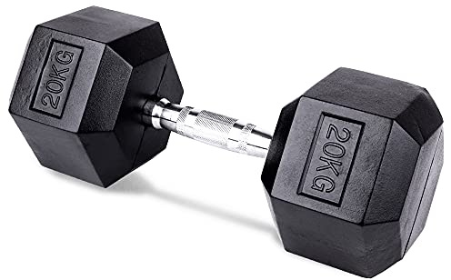 unycos - Mancuerna Antideslizante con Revestimiento de Caucho y Empuñadura Cromada, Disponible de 20 kg con Diseño Anti-Rodadura, Entrenamiento de Fuerza/Fitness (1 und; 20 kg)