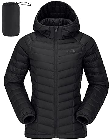 CAMELSPORTS Women's Down Jacket Hooded Winter Light Weight Short Puffer Coats Packable Warm Windproof Ladies Parka