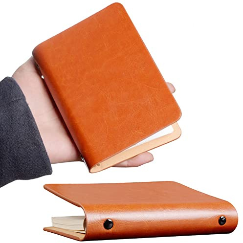XIGUI 2-Pack 6 Ring Binder Cover, Leather A7 Binder Notebook Cover Refillable Loose Leaf Round Ring Personal Journal with Insert 50 Sheets Paper ，Mini Pocket Notepad