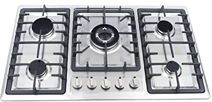 biniliubi CuisinièRe Gaz 5 BrûLeurs Encastrable Propane Acier Inoxydable Plaque Cuisson Naturel Table VitrocéRamique Tables Camping Verre Trempé Porcelaine éMailléE Cuisiniere Gaziniere Electrique