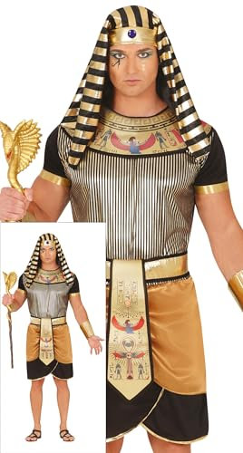 FIESTAS GUIRCA Déguisement Pharaon Doré Roi d'Egypte pour Homme - Toge égyptienne noire et dorée avec couvre-chef Taille M