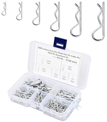100 Stück Splint, Sicherungssplint, Federstecker, Edelstahl Splinte Set, R Clips Splinte Sortiment Kit, Sicherungsstift, Geeignet für Pkw, Lkw, Traktoren, Rasenmäher, 6 Größe