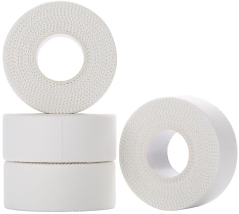 4 Rollen Sporttape Weiß, 2,5cm x 10m Tape Sport Fussball Tape Klebeband Fingertape Tapeband für Fußball Volleyball Alle Sportarten - Starke Haftung, Reißbar