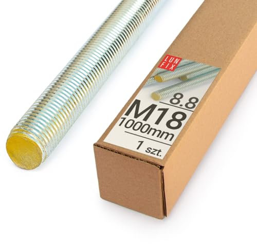 Lun Fix Tige filetée | M18 x 1000 mm | Acier haute résistance 8.8 | DIN 976 | Filetage métrique | Goujon fileté M18 | Vis longue | Fixation industrielle | Montage métal