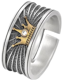 KONFEN Corona Anillos Hombres, Vikingo Ajustable Tallada Anillos para Hombres Anillo, Vintage Hip Pop Anillos Abiertos Gothic Punk Clásico Unique Texture Jewellery, Silver