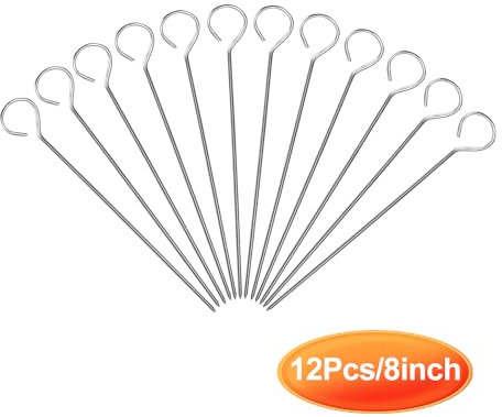 12 Radice da 8'' per tagli di tacchino spiedini acciaio, spiedini metallici in acciaio inox arrosti,spiedini per carne,meat skewers,spiedo per barbecue per la cottura al barbecue (12)