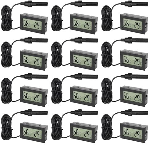 WIYETY Lot de 12 thermomètres hygromètres numériques d'intérieur avec écran LCD et thermomètre hygromètre pour la maison, le bureau, la chambre à coucher, carré