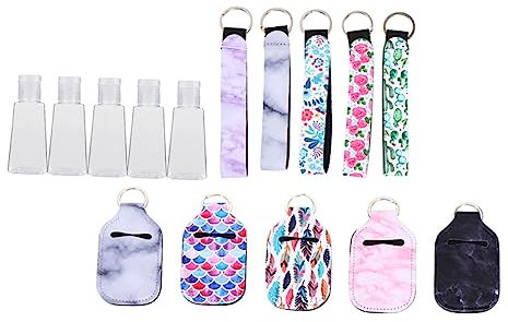 minkissy 5pcs Hand Bottle Cover Keychain Travel Dispenser Bottles for Family Office Camping Random Style