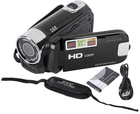 Mini DV -videokamera, 4K 48MP videokamera med 2,7 -tums roterbar TFT -skärm, 16x digital zoom, kompakt handhållen videokamera för familj, resor och vardagliga användning, (Black)