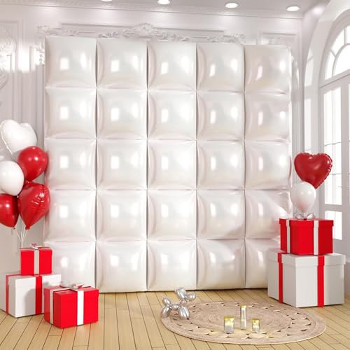 White Square Foil Balloon Wall,19 Inches Double Sided Chrome Square Balloons Tunnel Arch Kit for Bachelorette,Anniversary,Graduation,Birthday Party Background Decoration