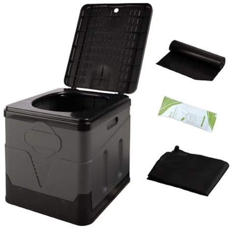 Portable Toilet for Adults - 330lb Capacity Portable Camping Toilet for Adults with Lid - Folding Travel Potty for Car Roadtrip, Beach, Hiking, Camp, Emergency - Camping Essentials by Wakeman Outdoors