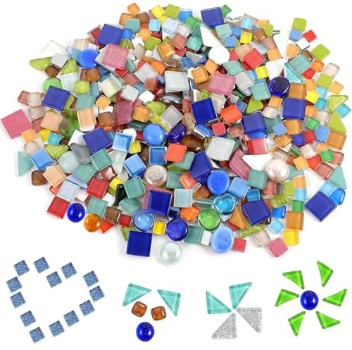 Exquilnova 900g Crystal Mosaic Tiles,Polygons Mosaic Tiles Arts and Crafts,About 630 Pieces Mixed Color Mosaic Kit for DIY Crafts,Plates,Flowerpots,Vases,Cups,Home Decor