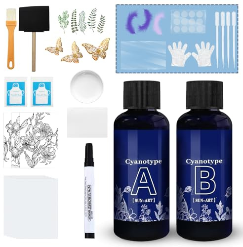 WEILAOK Cyanotypia kit, Cyanotype Sensitizer set, komplett cyanotyp kit perfekt för pappersduk, perfekt för gör-det-själv hantverk, lös din kreativitet, 53 stycken