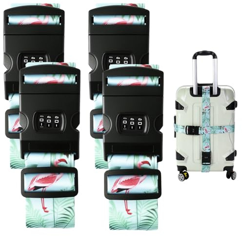 Lot de 2 Sangles de Bagage en Polyester Renforcé avec Serrure à Combinaison + 2 Étiquettes Valise – Réglables 100–180 cm, Couleurs Vives pour Valises Cabine et Voyage