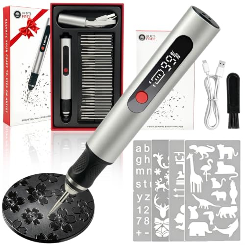 Cordless Rechargeable Engraving Pen, Abnaok Engraving Pen Tool Kit for 50+ Materials, 3-Speed Adjust Electric Engraver Pen for DIY, Artists, Beginner, Personalized Gifts