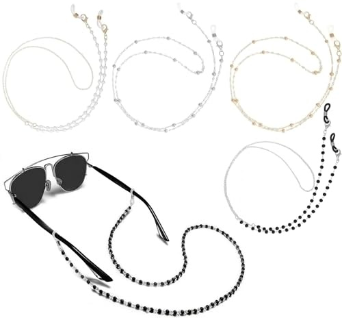 ZIOYANE 4 piezas de cadena para gafas con cuentas, elegante cadena antideslizante para gafas con perla, para gafas de sol y máscara (4 colores)
