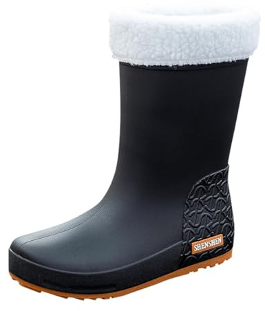 Zapatos de exterior para mujer, impermeables, botas de goma para mujer, forradas, botas de lluvia desmontables, acolchados, antideslizantes, impermeables, botas de trabajo de moda, Negro , 39 EU