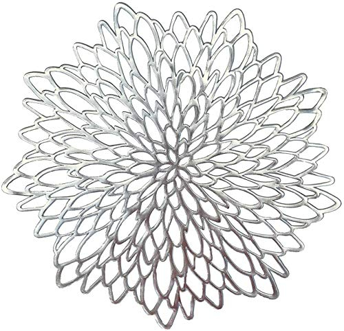 HEYOMART 4er Set Rund PVC Platzset Abwaschbar Platzsets Tischsets Rund, Hitzebeständige 38cm Platzdeckchen Abwaschbar rutschfest Platzteller Silber Ideal für Weihnacht Hochzeit Küche Party, Silber