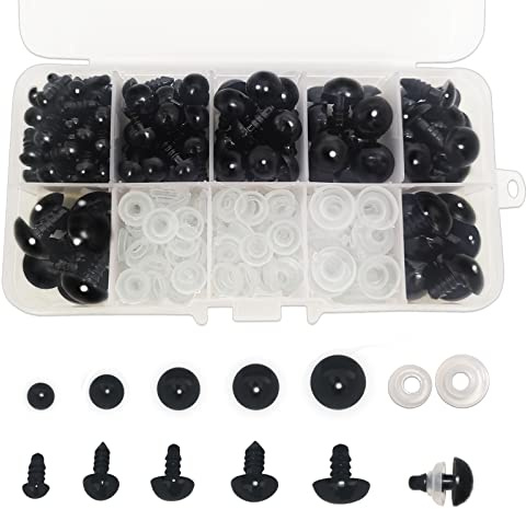 FANGZIDM 132 Piezas Ojos de Seguridad con Arandelas 6-14mm Ojos de Juguete de Plástico Negro para Fabricación de muñecas DIY Manualidades