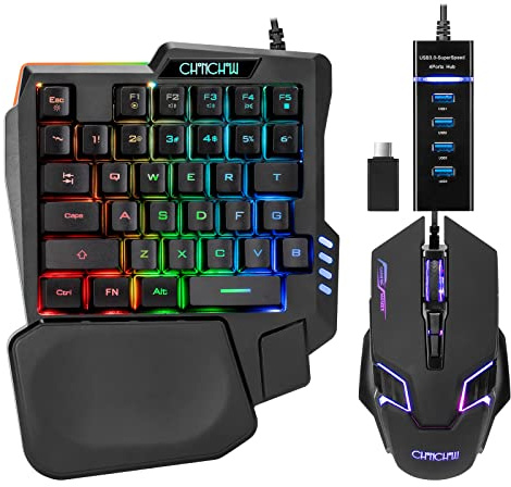 Teclado para Juegos con una Sola Mano Ratón y concentrador